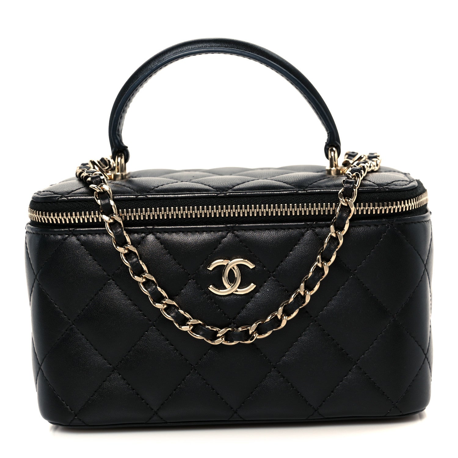 Chanel Lambskin Quilted Small Top Handle Vanity Case With Chain