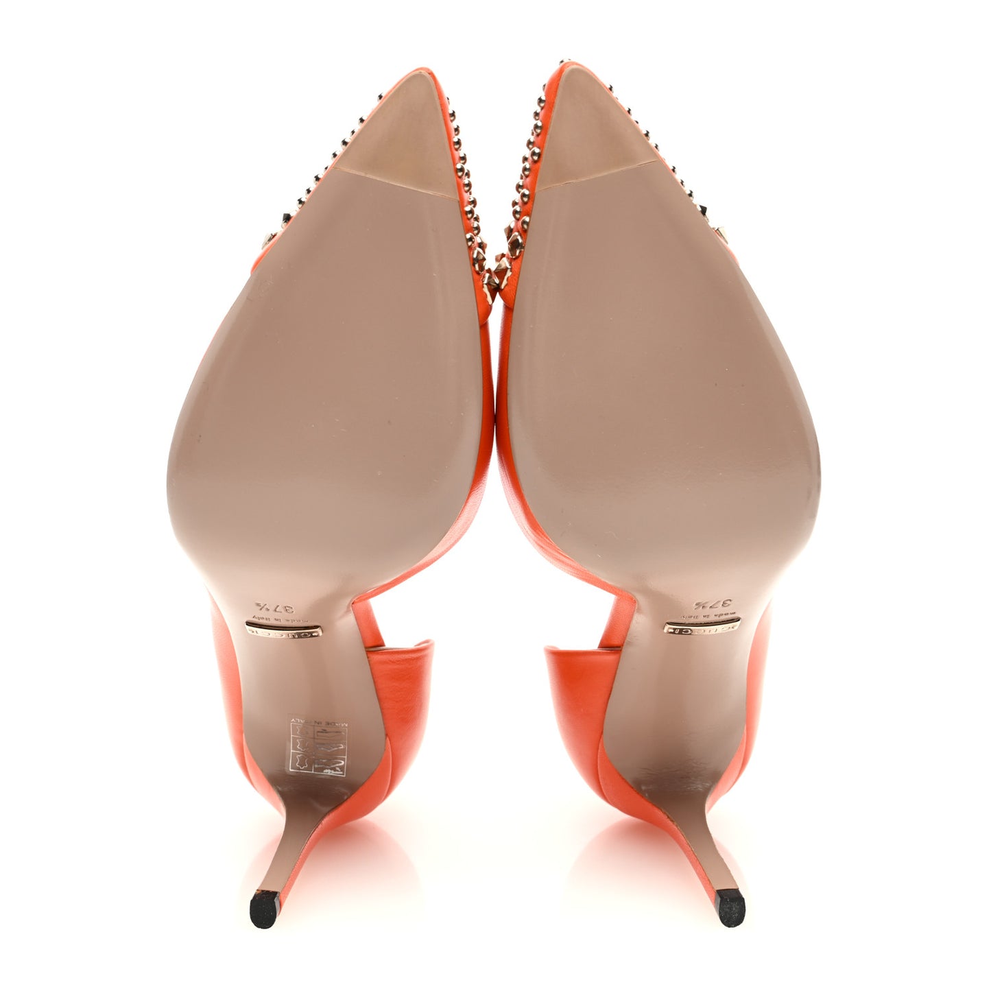 Calfskin Studded Cap Toe D'Orsay Pumps 37.5 Orange