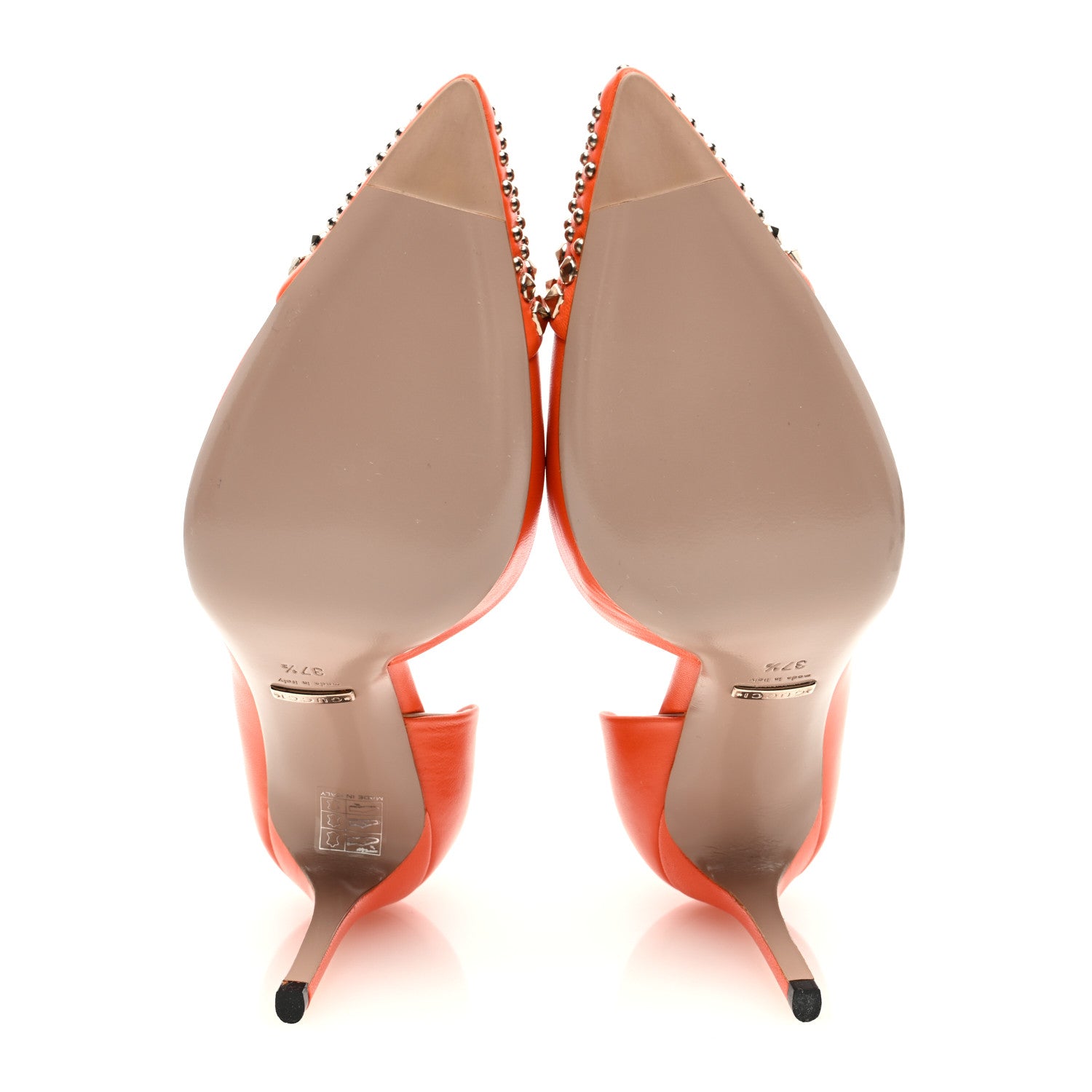 Gucci Calfskin Studded Cap Toe D'Orsay Pumps 37.5 Orange 5 of 7