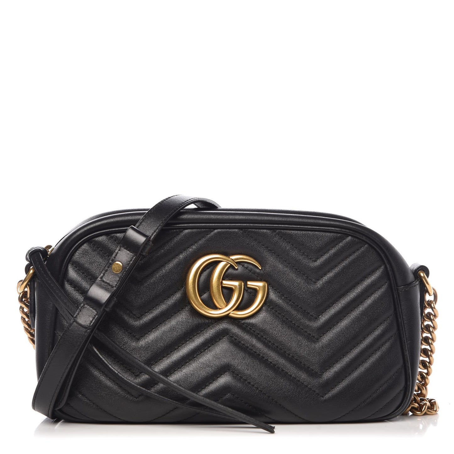 Calfskin Matelasse Small GG Marmont Chain Shoulder Bag Black