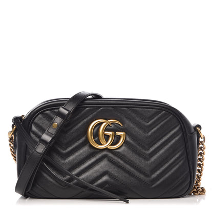 Gucci Calfskin Matelasse Small GG Marmont Chain Shoulder Bag Black 1 of 7
