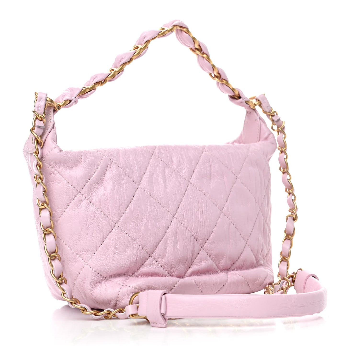 Crumpled Lambskin Quilted CC Links Shoulder Bag Pink