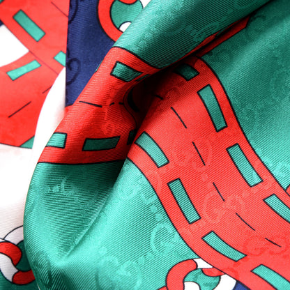 Gucci Silk Chain Argyle Square Scarf Emerald Red 2 of 4