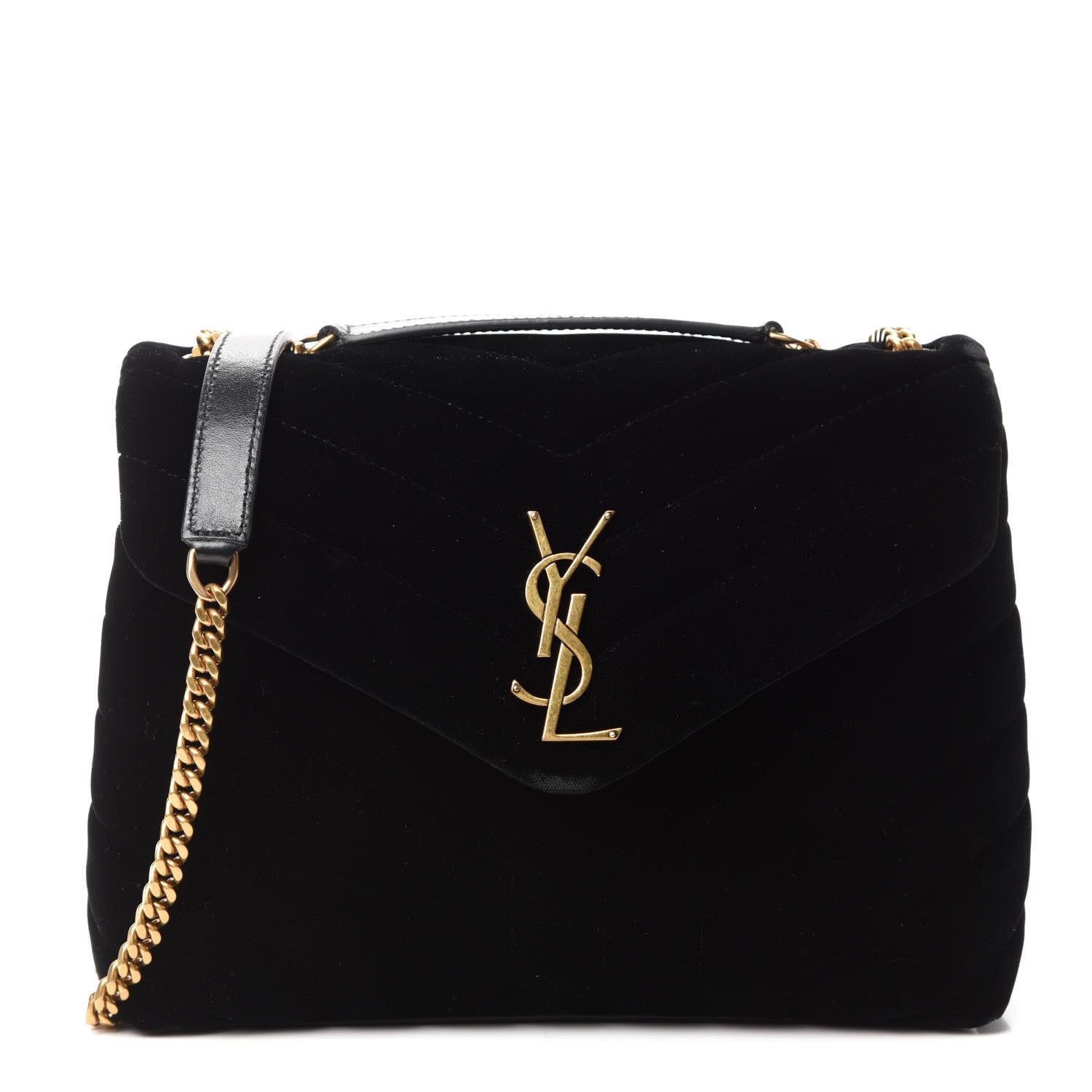 Saint Laurent Velvet Y Quilted Monogram Small Loulou Chain Satchel Black 1 of 11