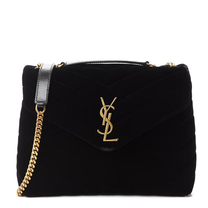 Saint Laurent Velvet Y Quilted Monogram Small Loulou Chain Satchel Black 1 of 11