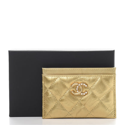 Chanel Metallic Distressed Calfskin Quilted CC Card Holder Gold 11 of 11