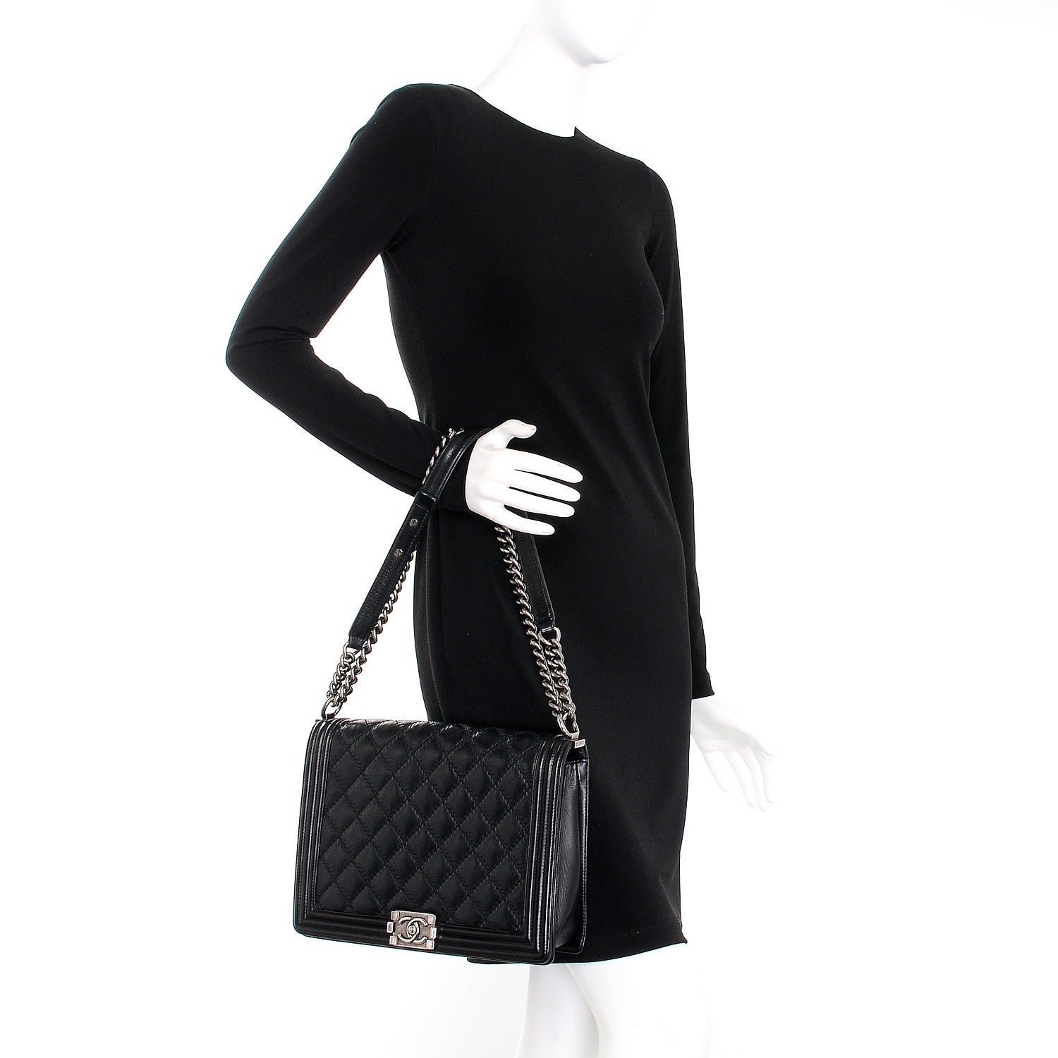 Chanel Calfskin Embossed Stitch Large Boy Flap Black 3 of 10