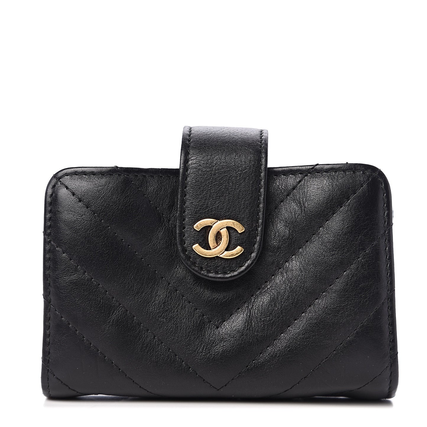 Calfskin Chevron Quilted Gusseted Card Holder Black