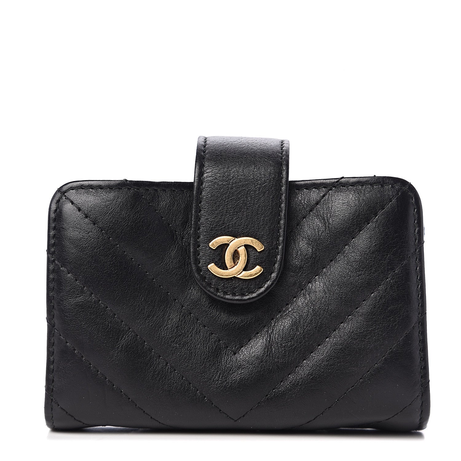 Chanel Calfskin Chevron Quilted Gusseted Card Holder Black 1 of 6
