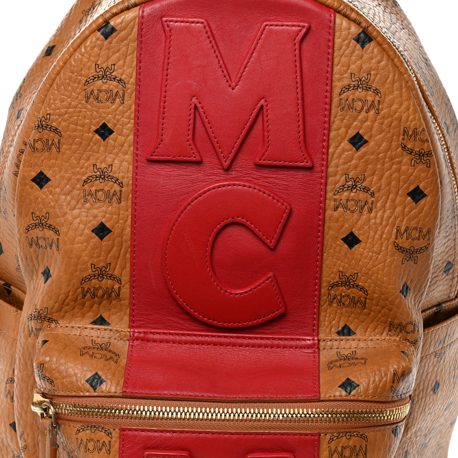 MCM Visetos Medium Stark Logo Stripe Backpack Cognac Red 1871887