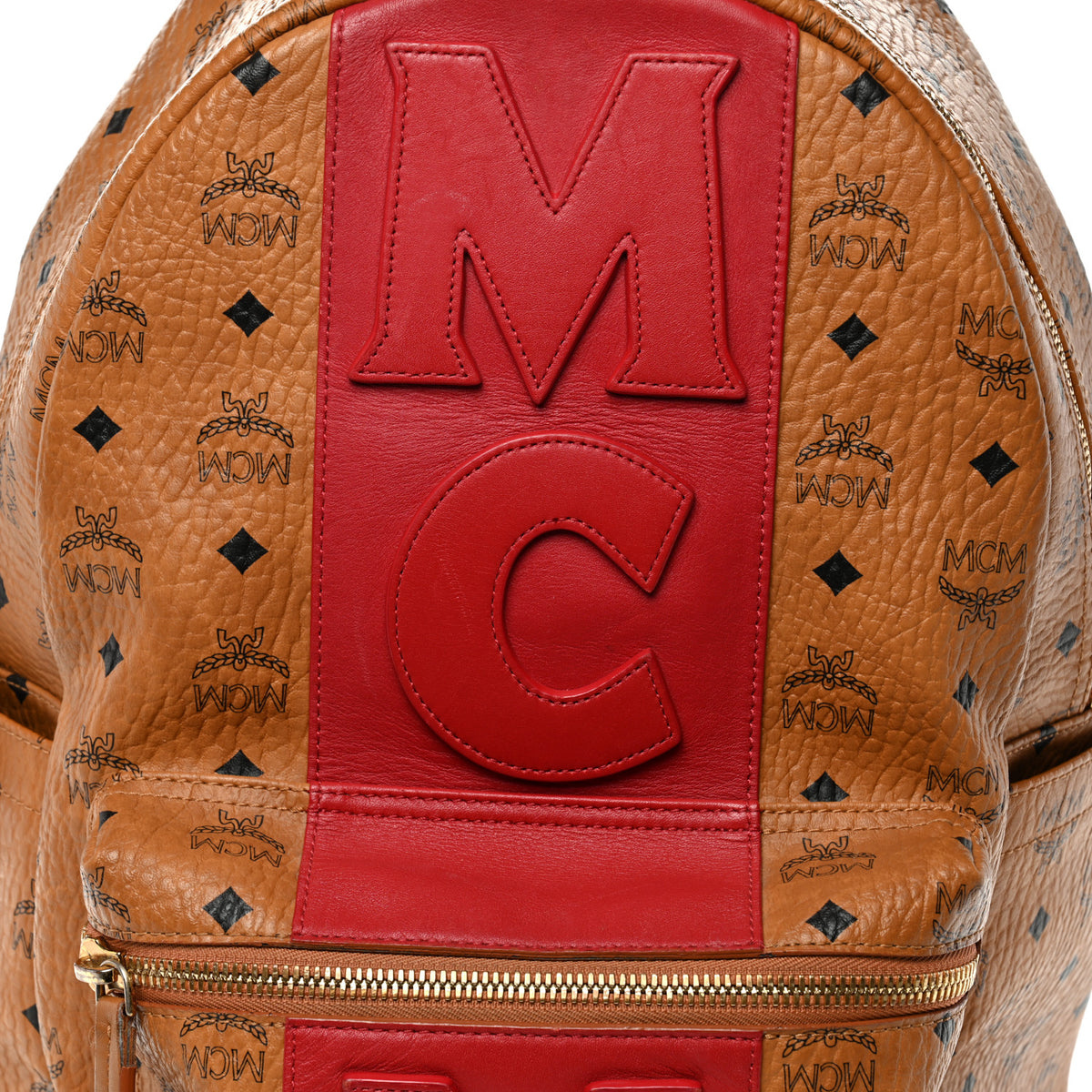 Visetos Medium Stark Logo Stripe Backpack Cognac Red