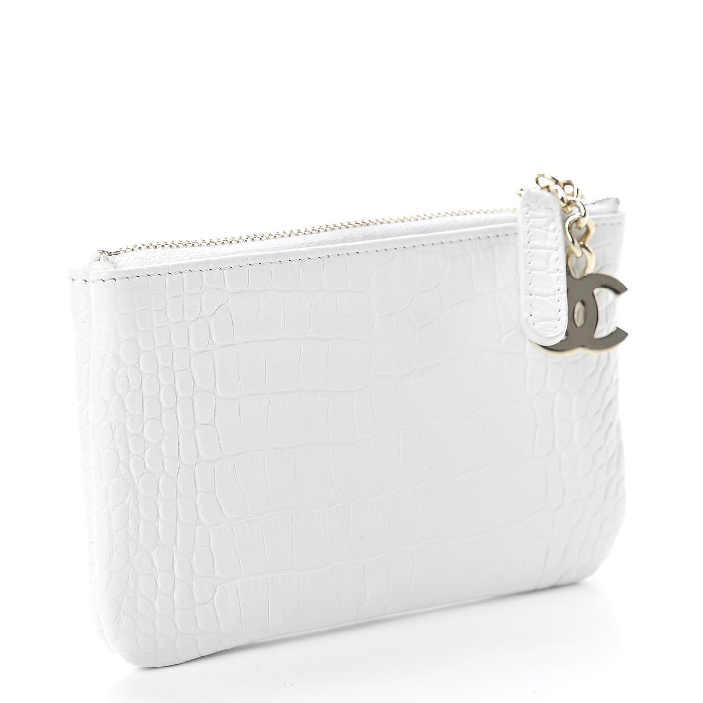 Calfskin Crocodile Embossed Cocodile Cosmetic Case White Gold