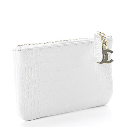 Chanel Calfskin Crocodile Embossed Cocodile Cosmetic Case White Gold 3 of 8
