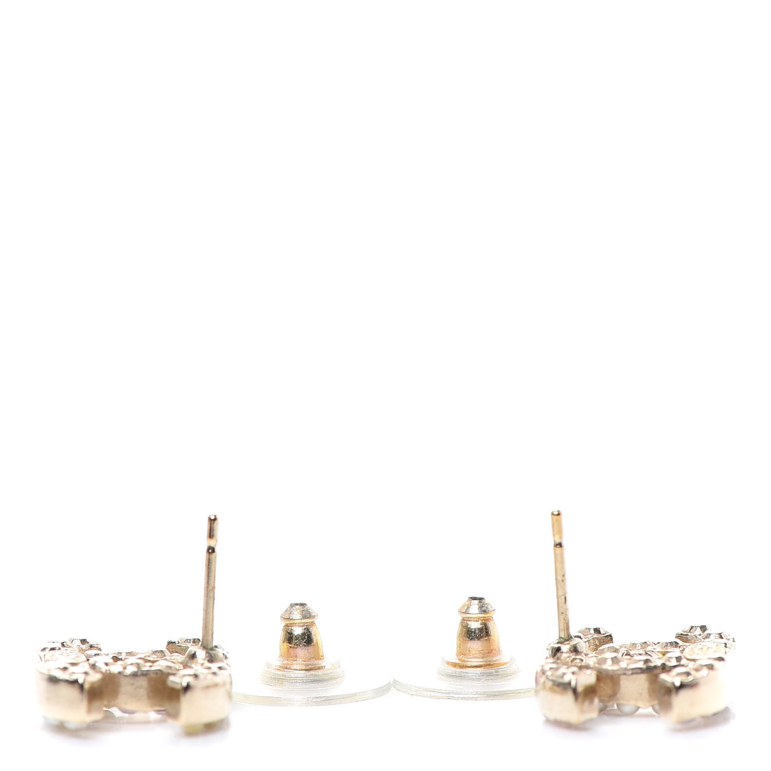 Chanel Pearl Crystal CC Earrings Light Gold 3 of 4