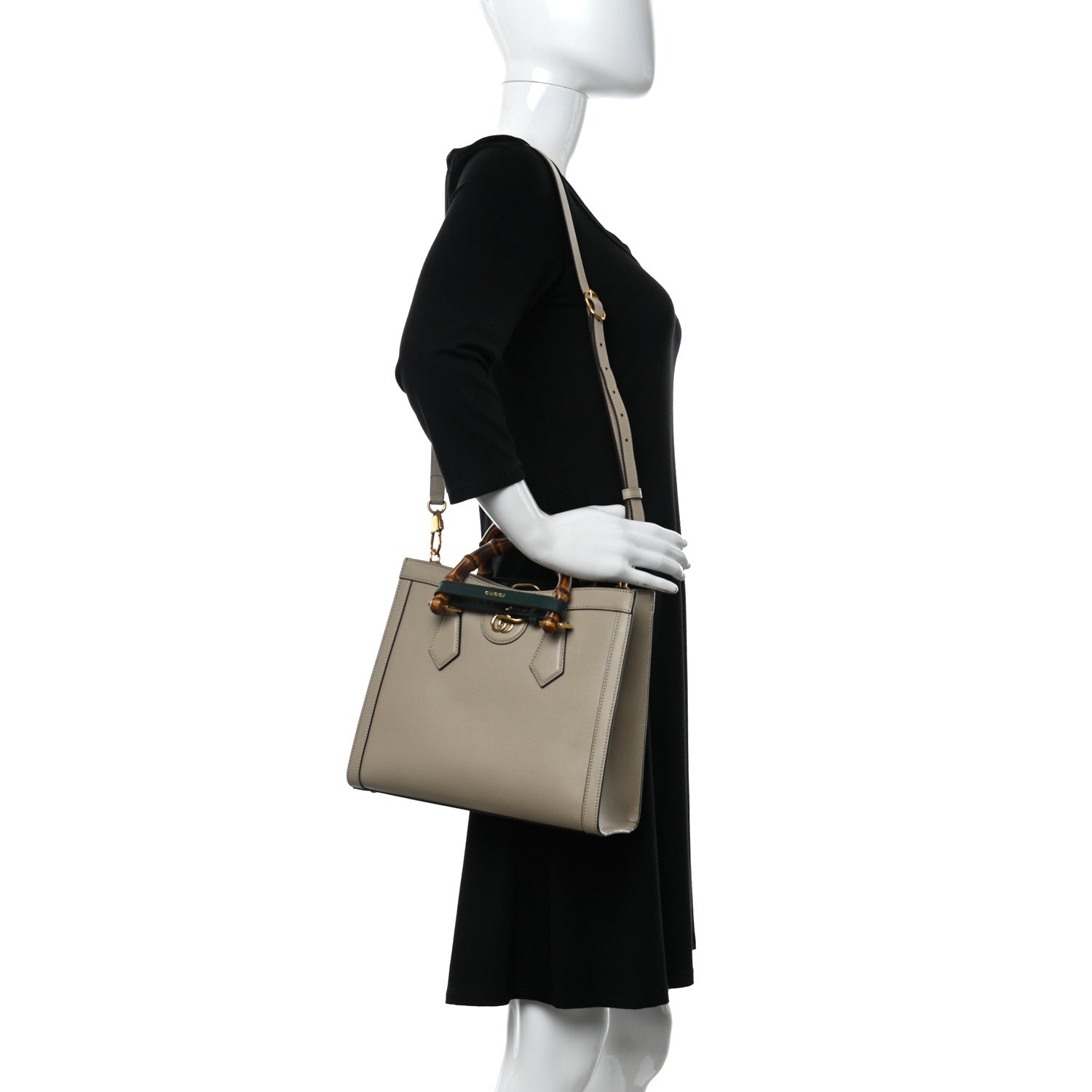 Gucci Textured Dollar Calfskin Web Small Diana Tote Bag Oatmeal Vintage Green 2 of 9