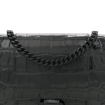 Balenciaga Shiny Calfskin Monochrome Crocodile Embossed Hourglass Chain Bag Black 7 of 9