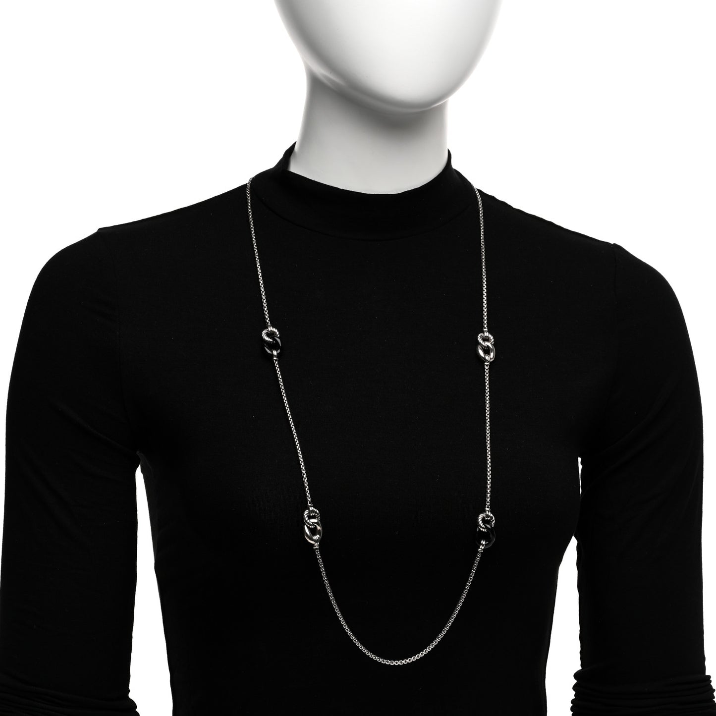 Sterling Silver Black Ceramic Belmont Station Necklace