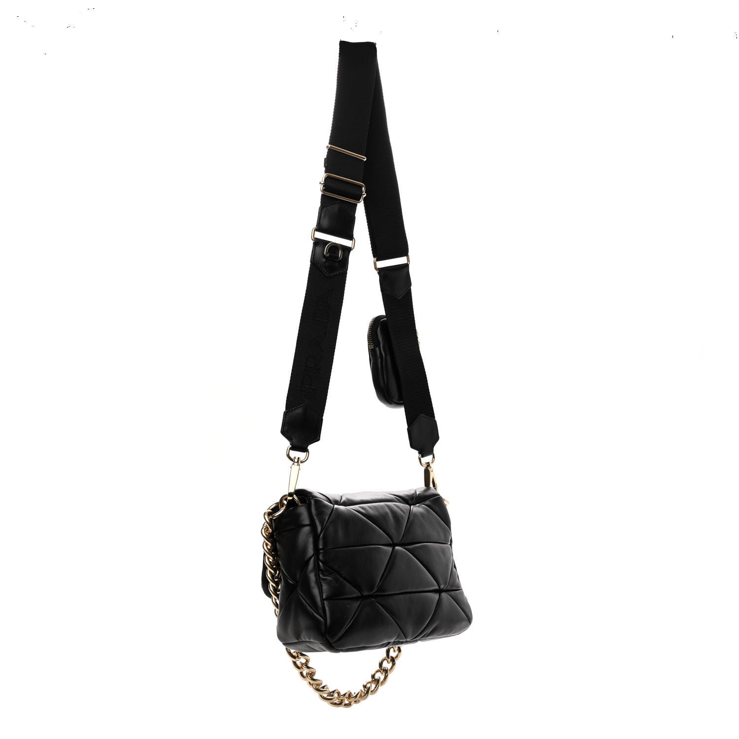 Prada Nappa Re-Nylon Triangle Quilted Patchwork System Flap Shoulder Bag Black 2 of 8