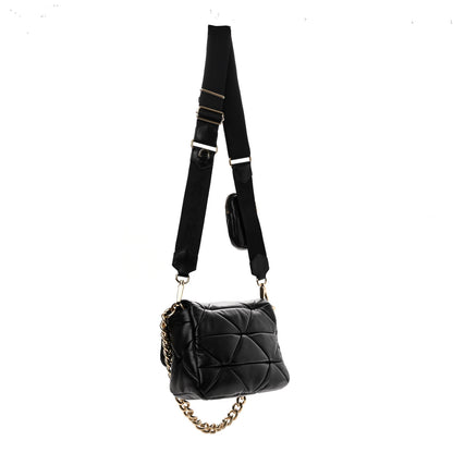 Prada Nappa Re-Nylon Triangle Quilted Patchwork System Flap Shoulder Bag Black 2 of 8