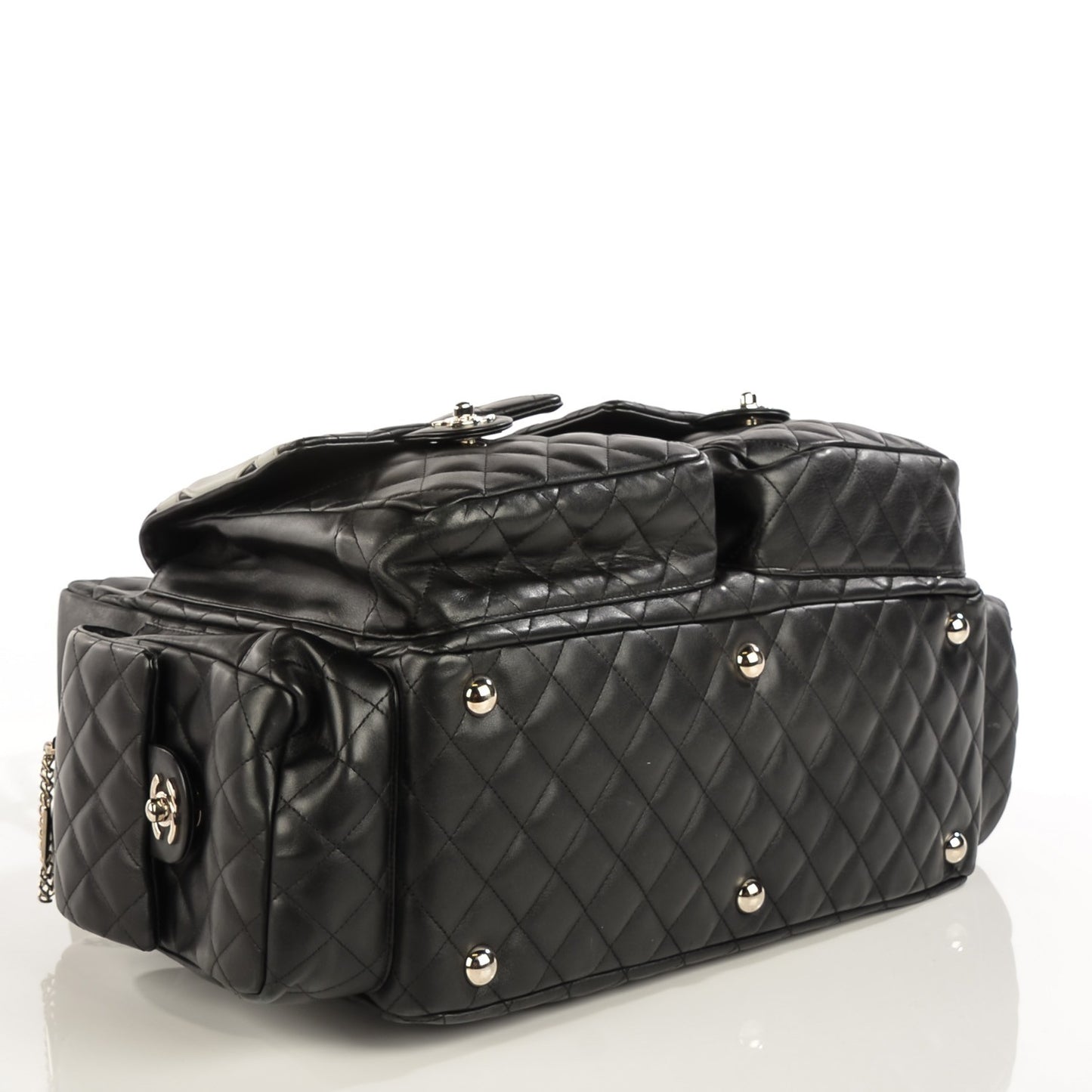 Calfskin Quilted XL Cambon Multipocket Reporter Black White