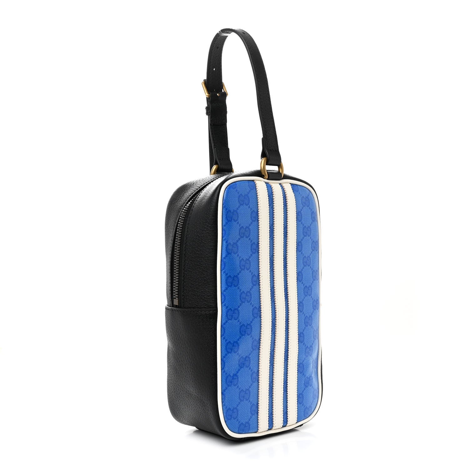 Gucci X ADIDAS Crystal Vintage Monogram Textured Dollar Calfskin Web Trefoil Logo Bag Bright Splash Off White Black 3 of 11