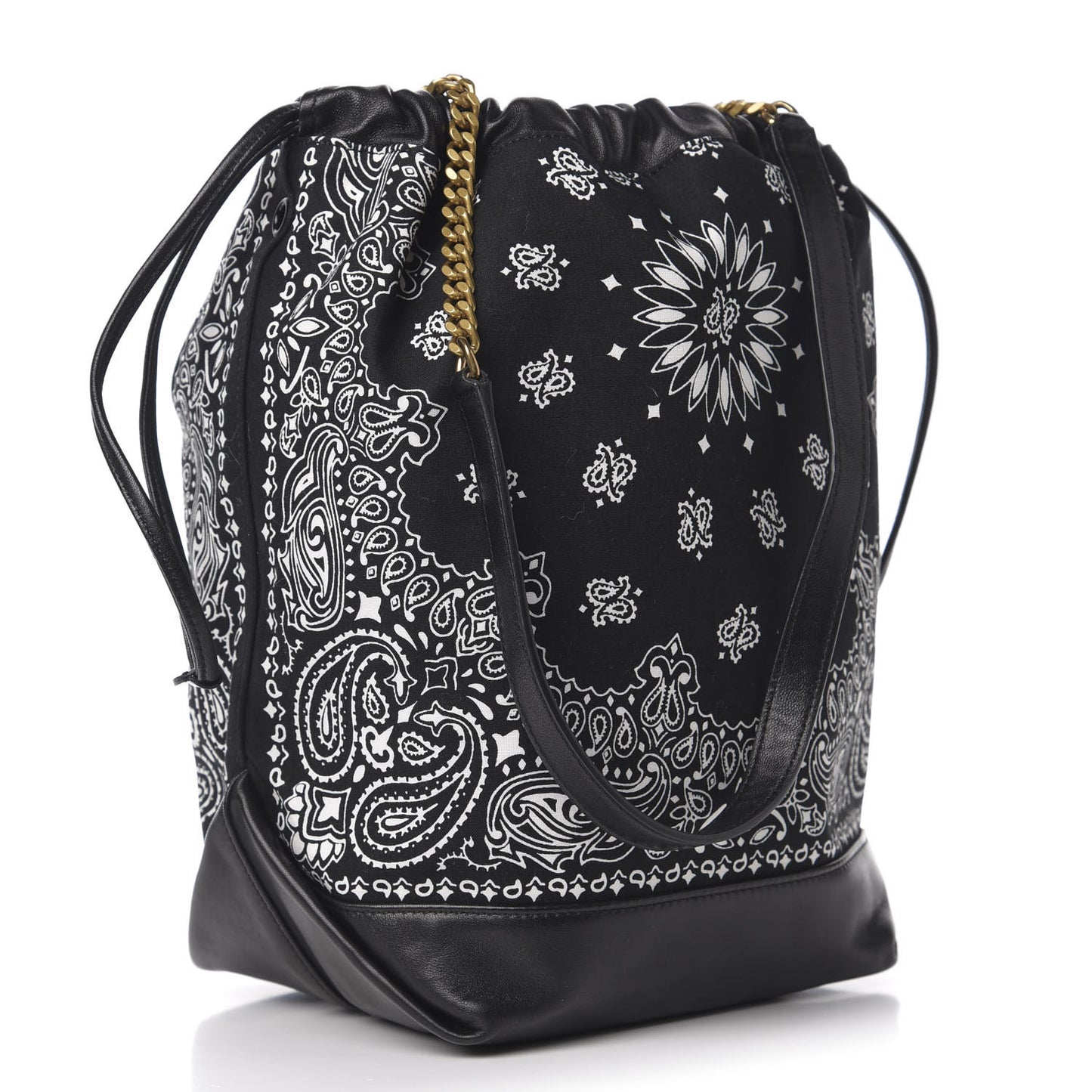 Canvas Calfskin Bandana Teddy Drawstring Bag Black