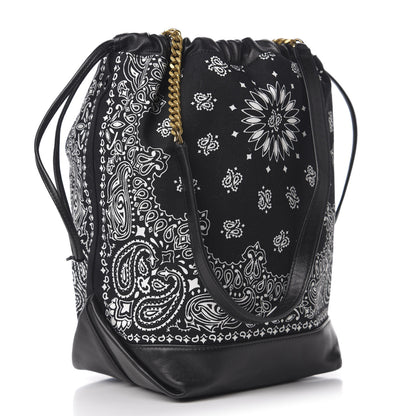 Saint Laurent Canvas Calfskin Bandana Teddy Drawstring Bag Black 3 of 9