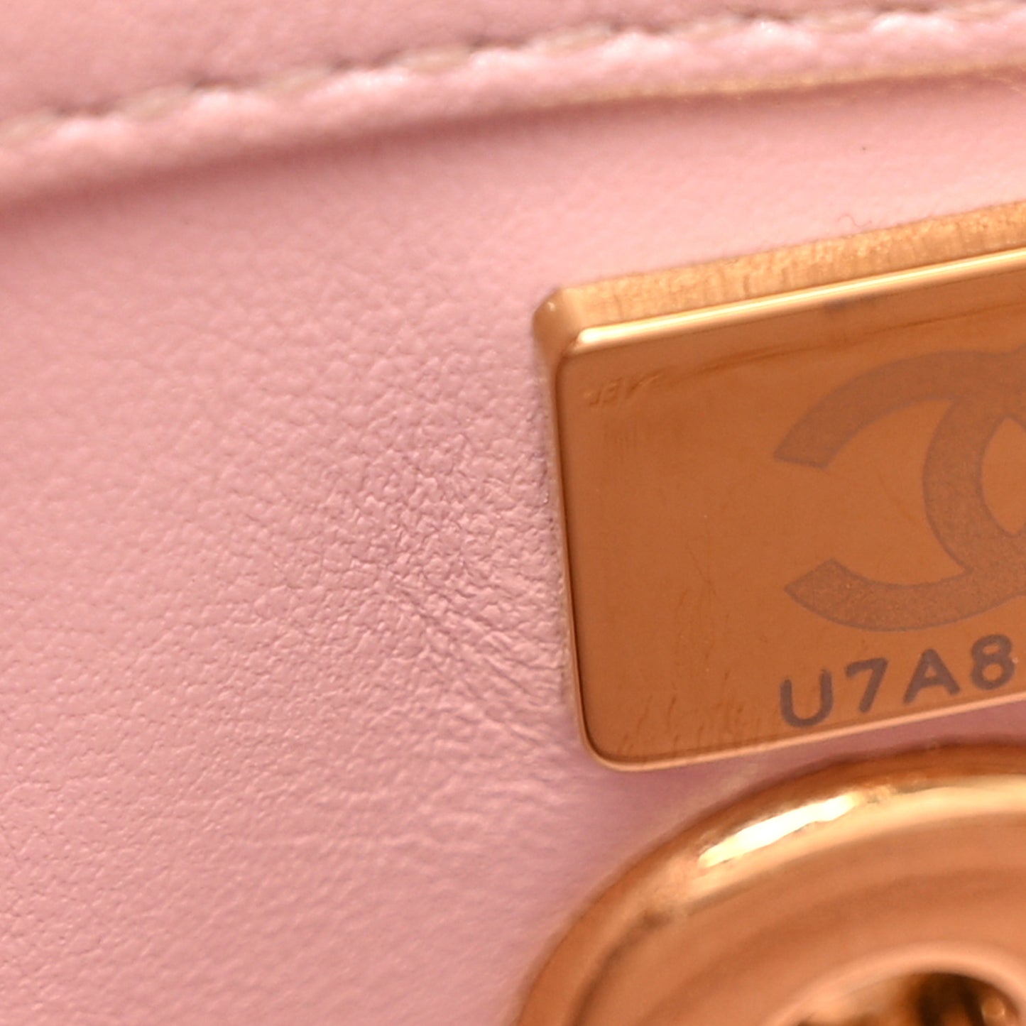 Metallic Lambskin Quilted Logo Charm Chain Flap Pink