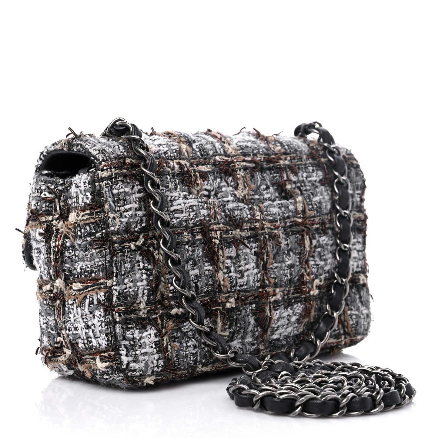 Tweed Quilted Mini Rectangular Flap Brown Black Multicolor
