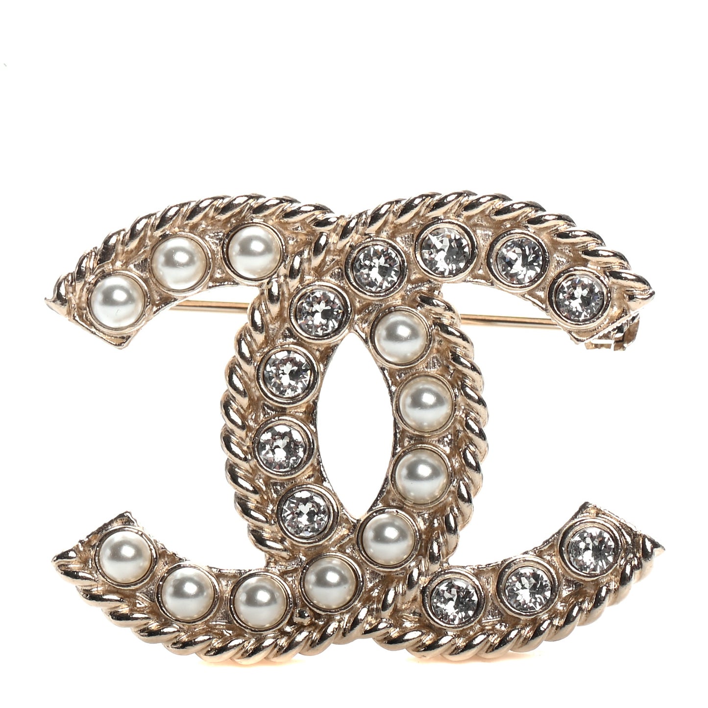 Pearl Crystal April In Paris CC Brooch Gold