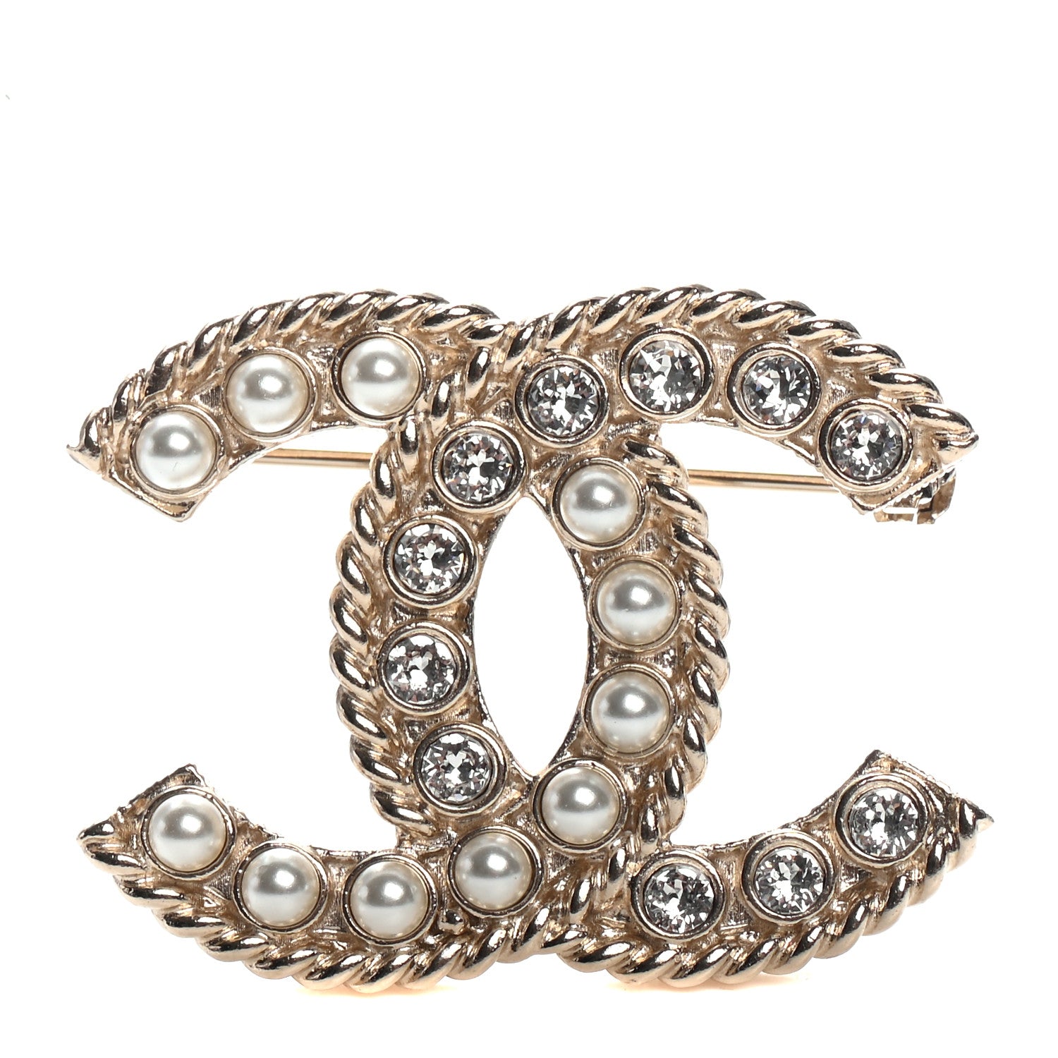 Chanel Pearl Crystal April In Paris CC Brooch Gold 1 of 4