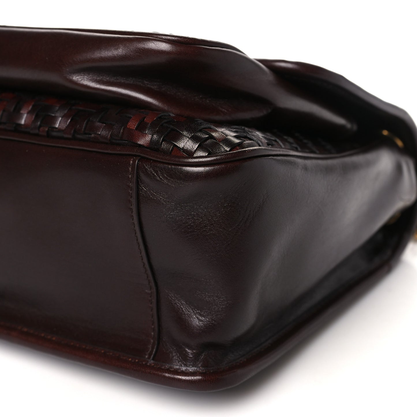 Calfskin Woven Monogram Medium Niki Chain Satchel Burnt Brown
