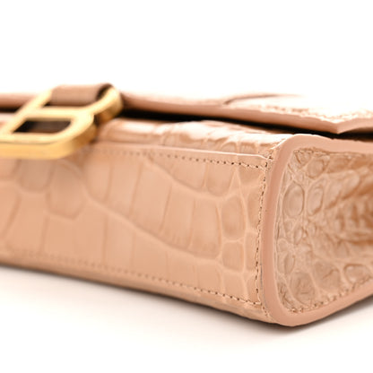 Balenciaga Shiny Calfskin Crocodile Embossed Hourglass Chain Bag Nude Beige 9 of 10