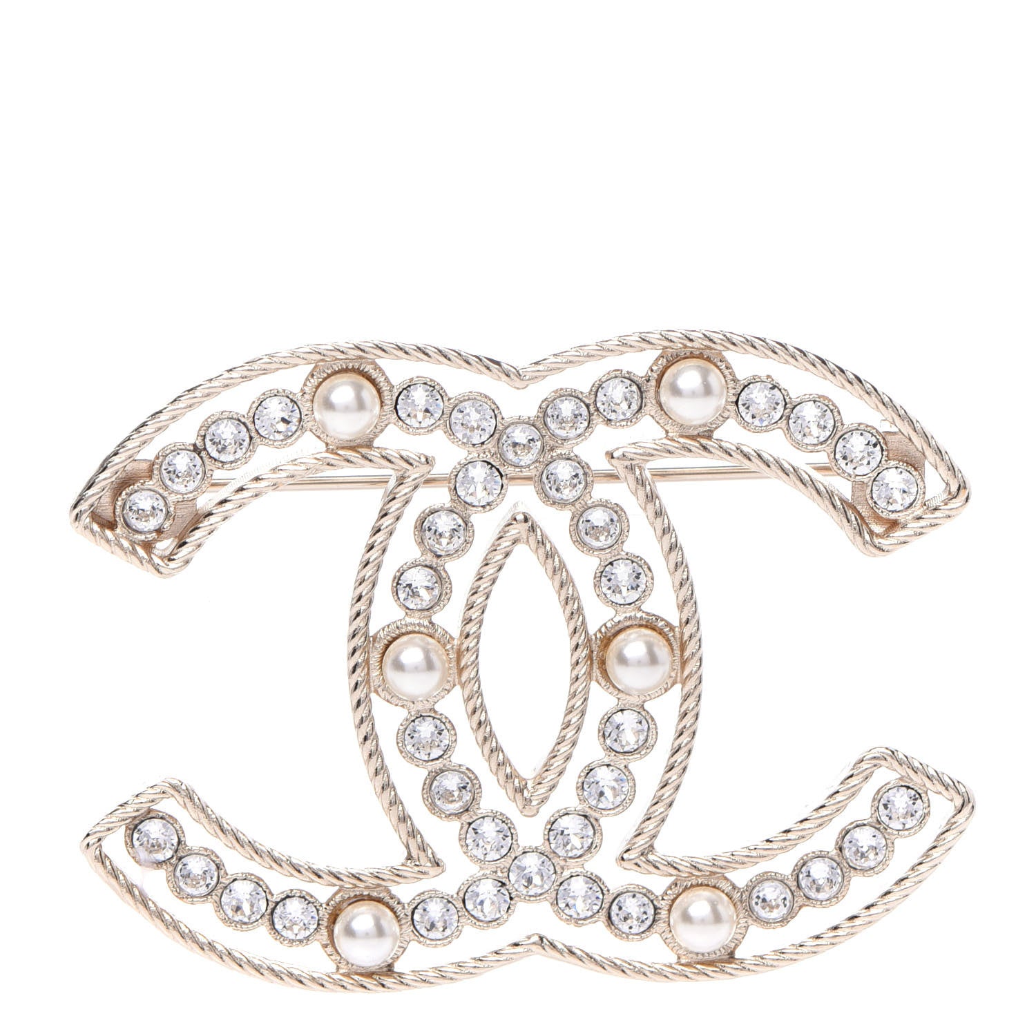 Chanel Pearl Crystal Sparkling Pearls CC Brooch Gold 1 of 4