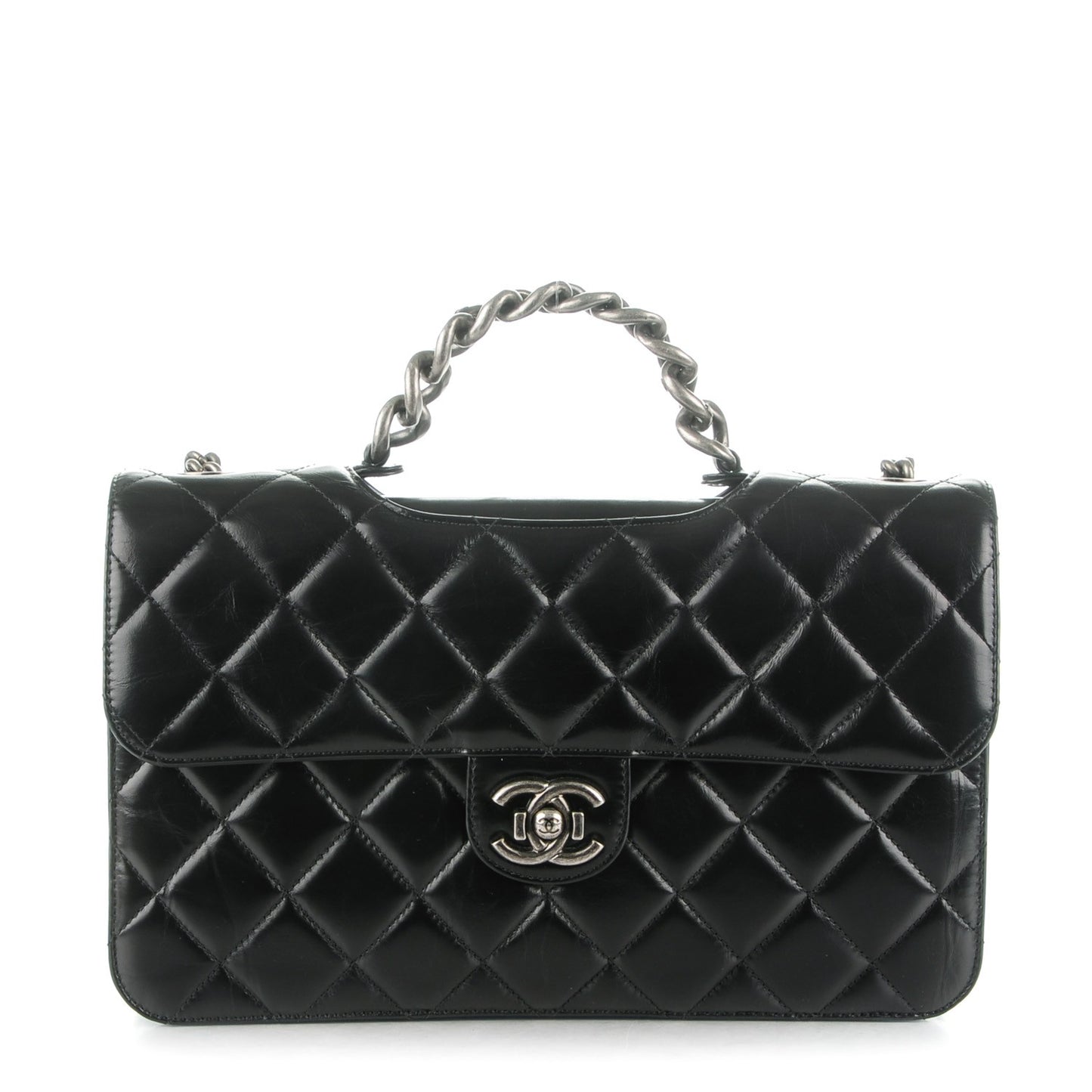 Calfskin Quilted Large Perfect Edge Flap Black