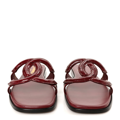 Chanel Crocodile Embossed Patent Calfskin CC Mules Sandals 39.5 Burgundy 3 of 10