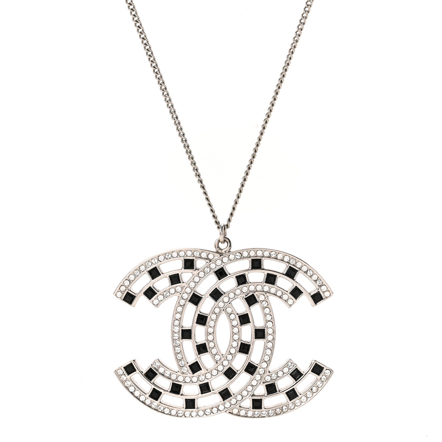 Chanel Baguette Crystal Large CC Necklace Silver Black 4 of 6