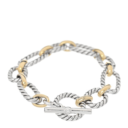 David Yurman Sterling Silver 18K Yellow Gold Blue Sapphire Cushion Link Bracelet 2 of 3