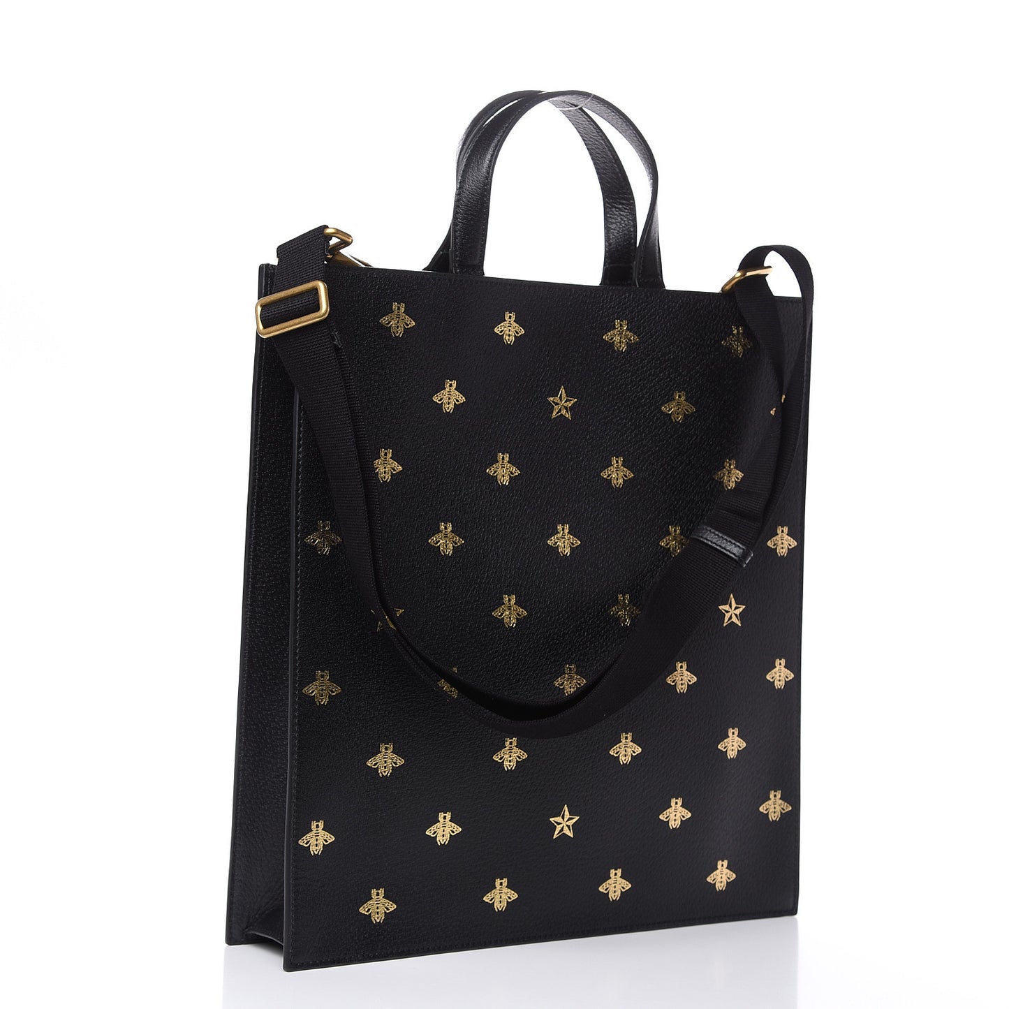 Grained Calfskin Bee Star Vertical Tote Black