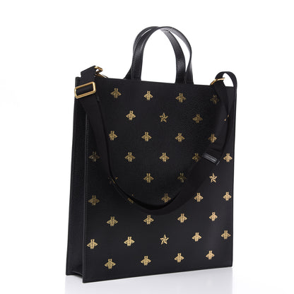 Gucci Grained Calfskin Bee Star Vertical Tote Black 3 of 11