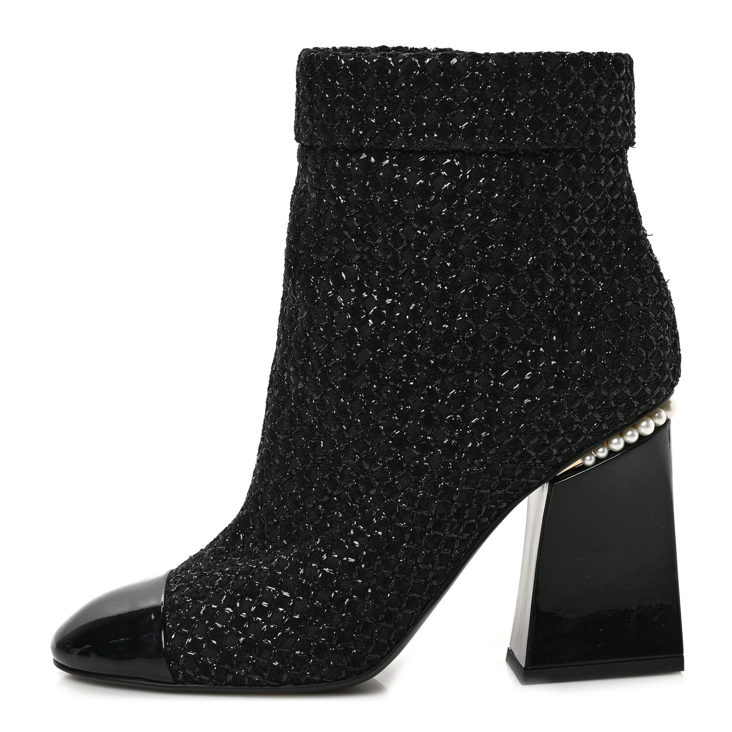 Chanel Tweed Pearl Cap Toe Boots 39.5 Black 1 of 9
