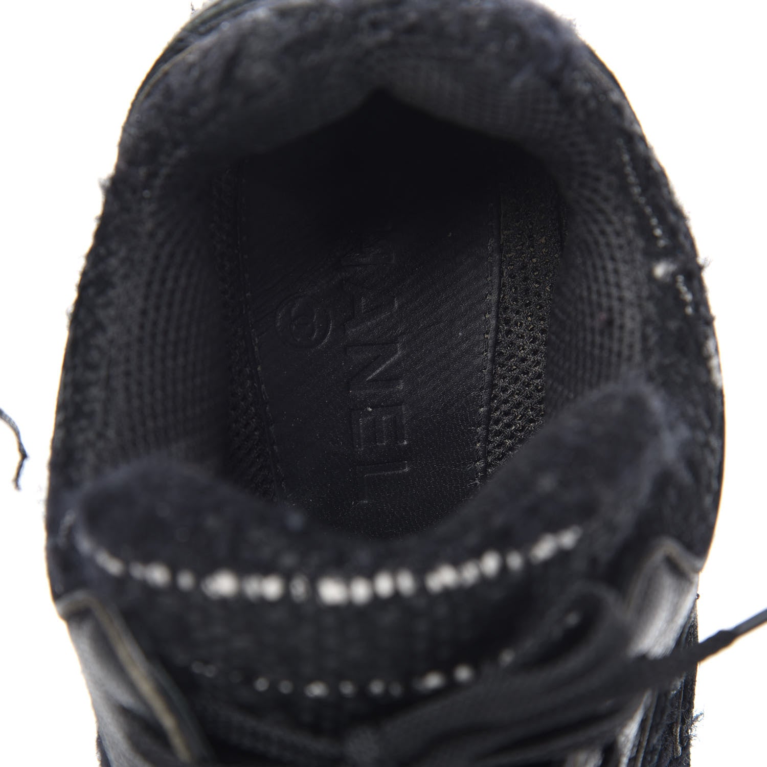 Chanel Tweed Suede Goatskin CC Sneakers 37.5 Black White 7 of 11