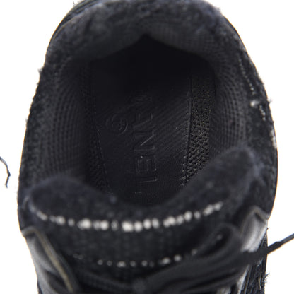 Chanel Tweed Suede Goatskin CC Sneakers 37.5 Black White 7 of 11