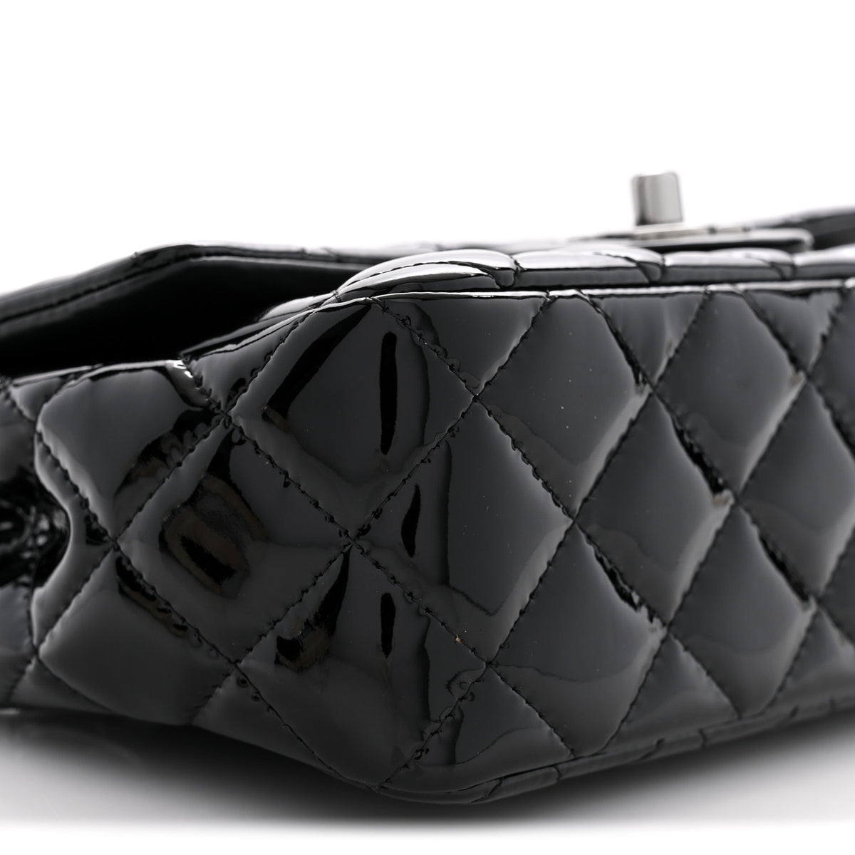 Patent Calfskin Quilted Mini Rectangular Flap Black