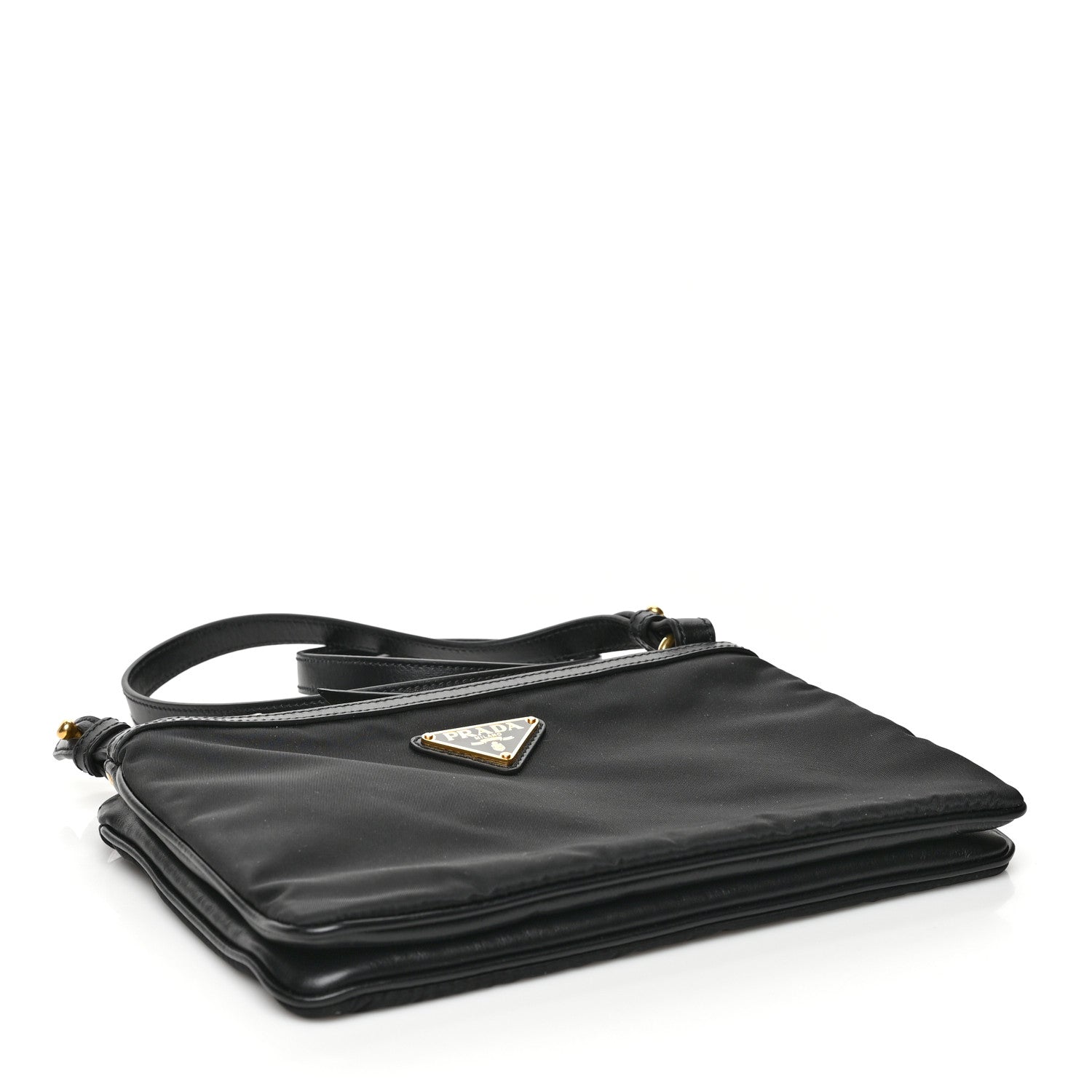 Prada Tessuto Nylon Soft Calf Double Zip Crossbody Bag Black 4 of 7