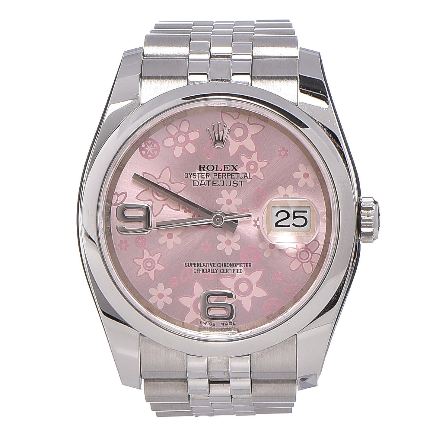 Stainless Steel 36mm Oyster Perpetual Datejust Watch Pink Flowers 116200