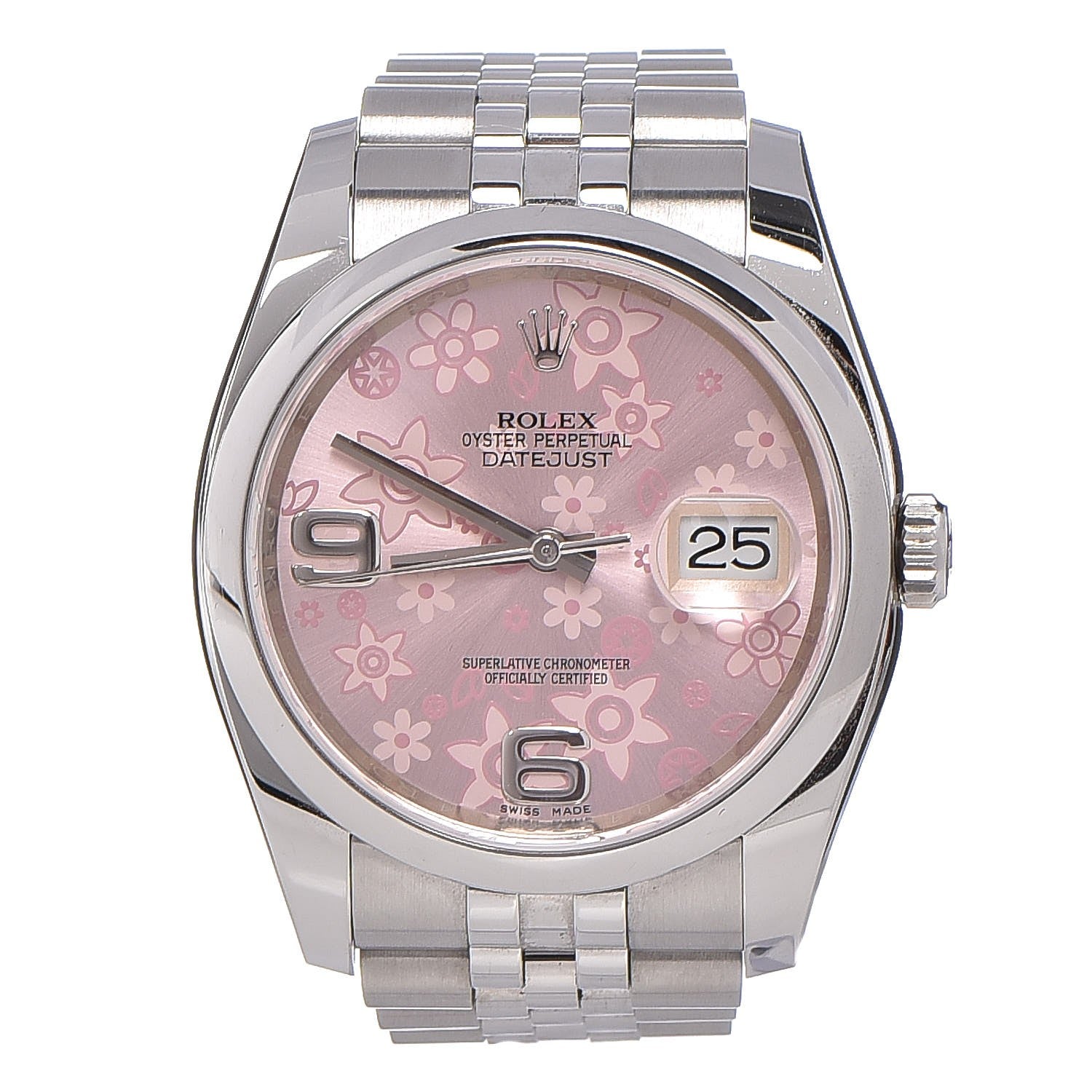Rolex Stainless Steel 36mm Oyster Perpetual Datejust Watch Pink Flowers 116200 1 of 8