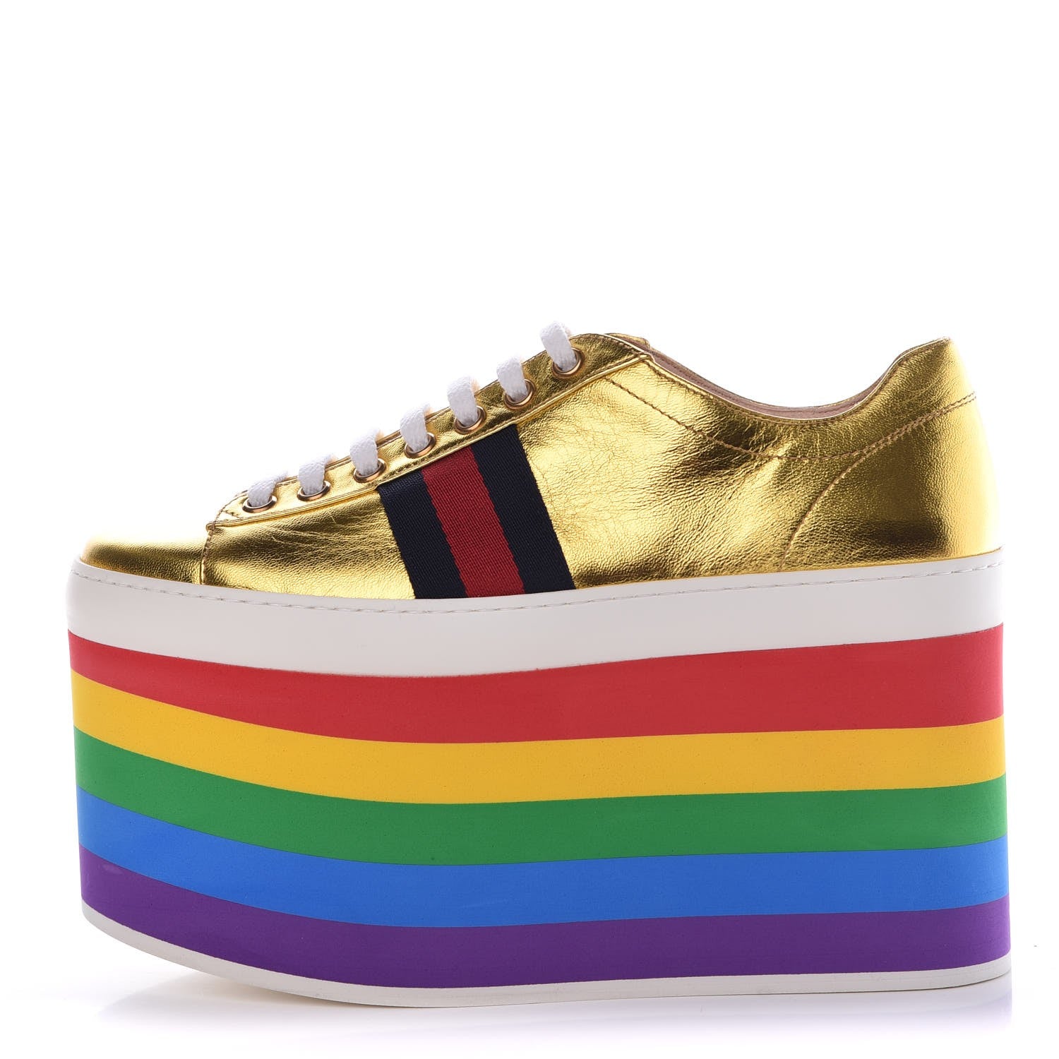 Gucci Metallic Nappa Peggy Platform Sneakers 36.5 Oro Vecchio 1 of 10