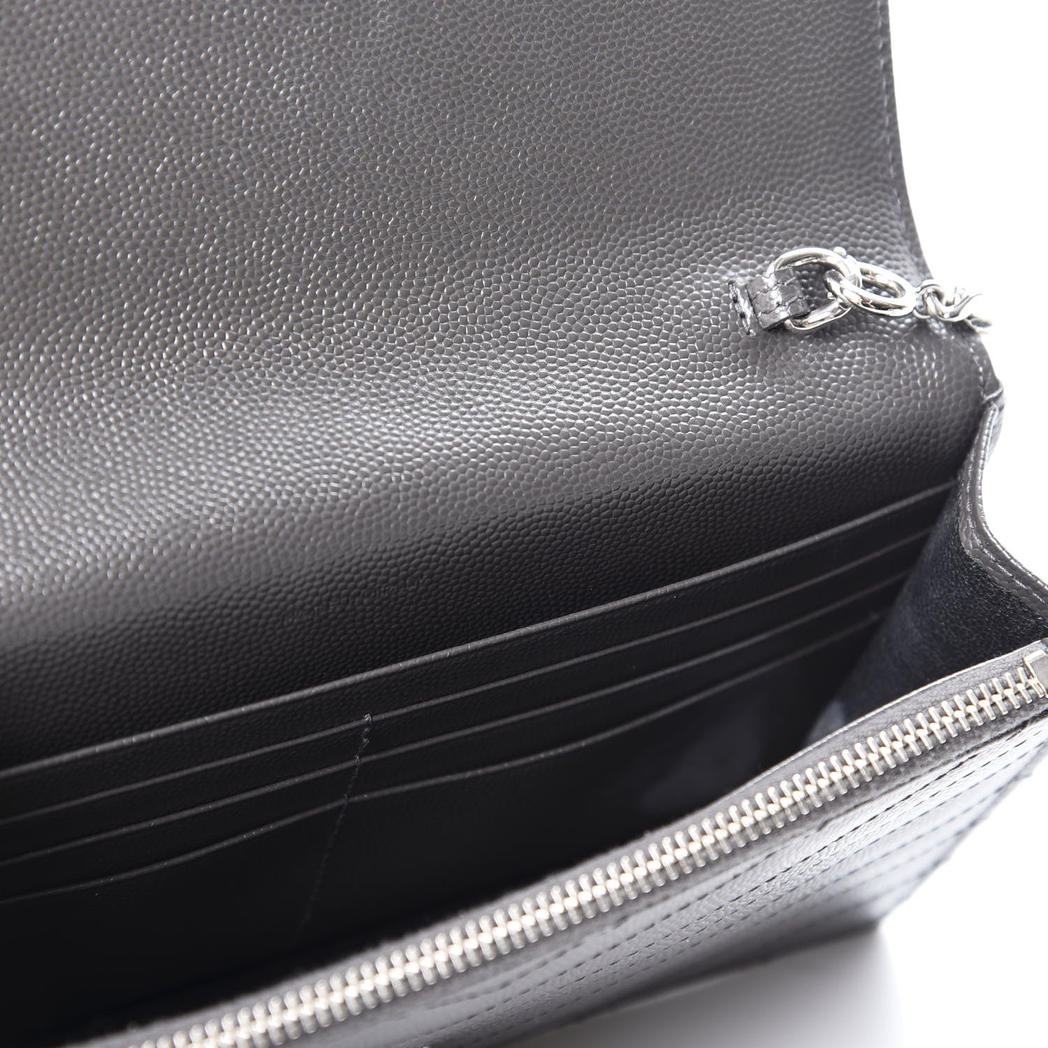 Saint Laurent Grain De Poudre Matelasse Chevron Monogram Envelope Chain Wallet Coal 4 of 11
