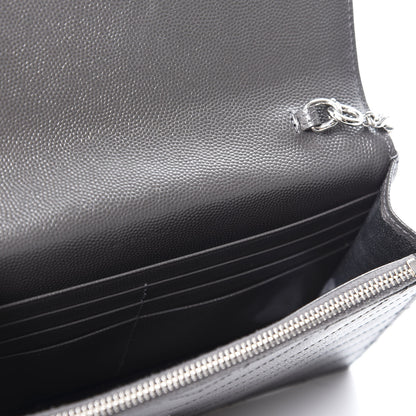 Saint Laurent Grain De Poudre Matelasse Chevron Monogram Envelope Chain Wallet Coal 4 of 11
